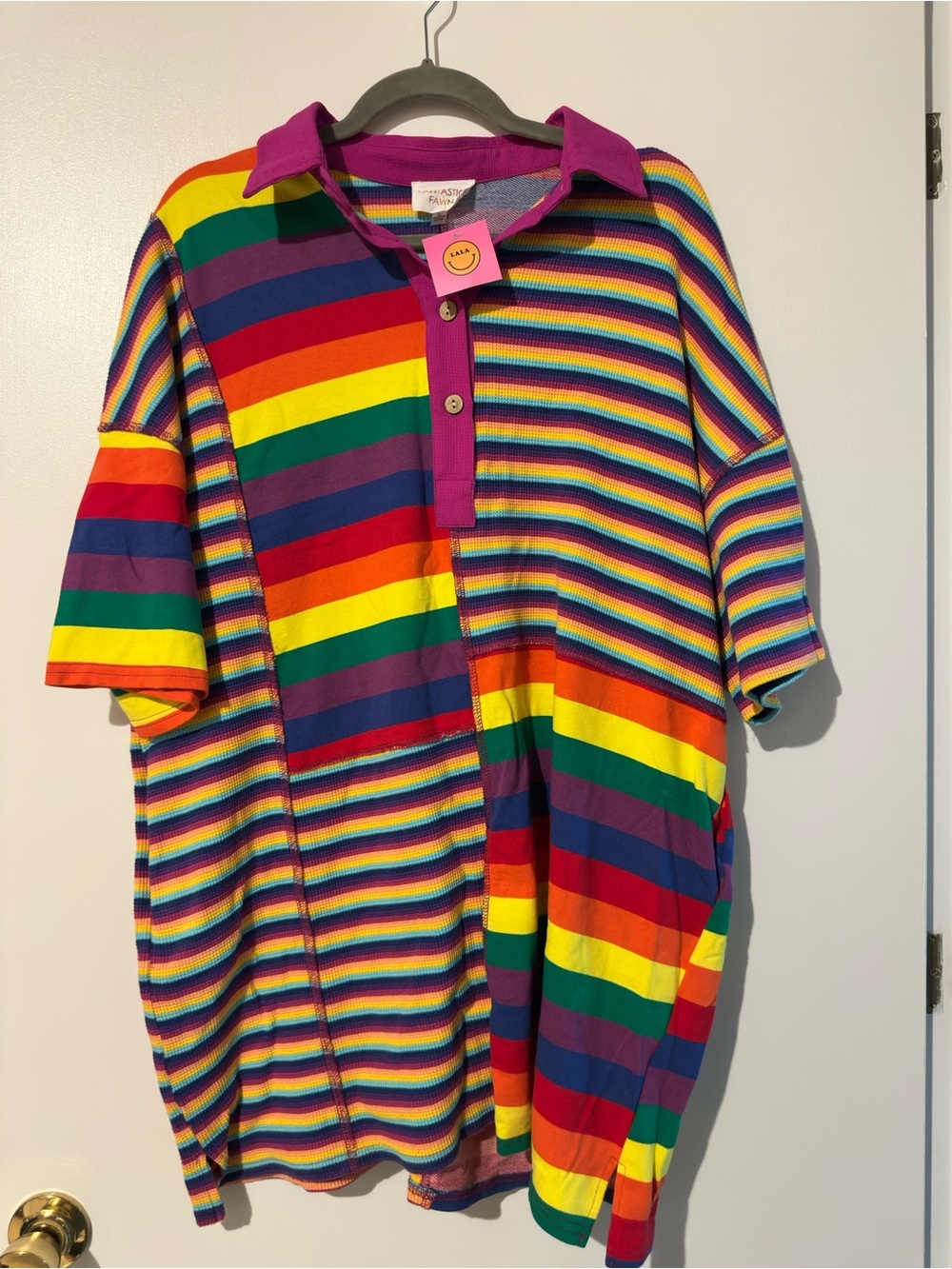 Dressed in LALA Rainbow Stripe Mini Dress - Purple Collar